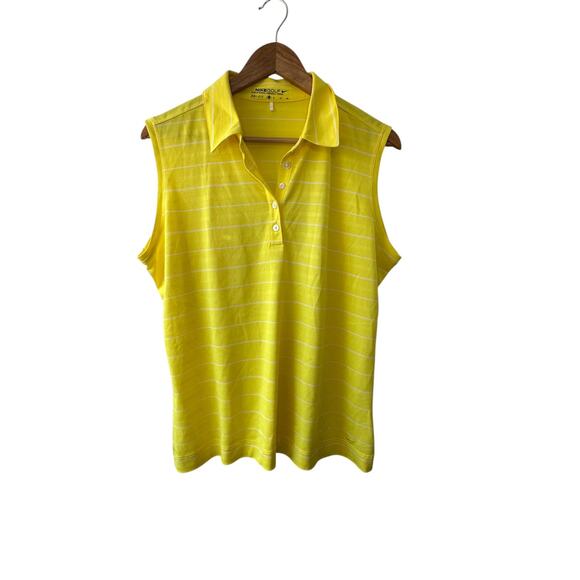 NIKE GOLF Dri-Fit Yellow & White Stripe Sleeveless Polo Shirt Women's XL New - Picture 2 of 8